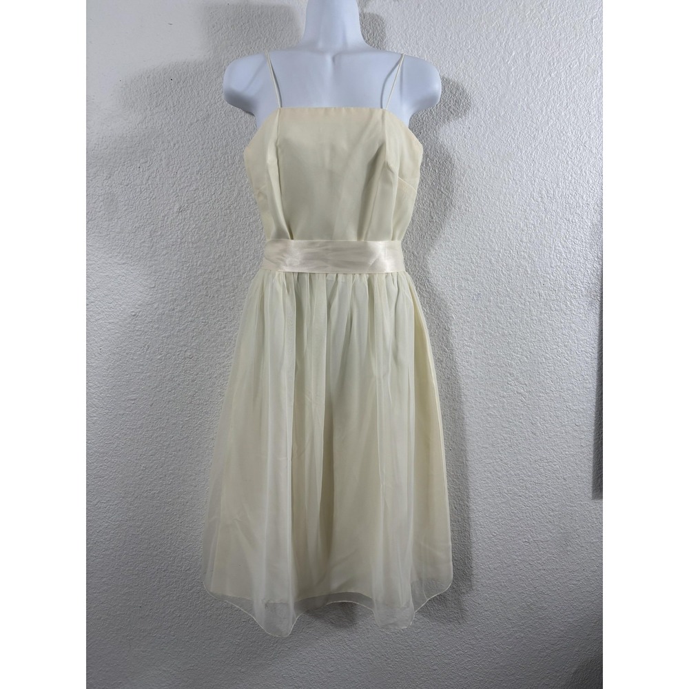 Vintage 1980s Dress Womens Size S White Chiffon Fit Flare Spaghetti Strap‎ 80s